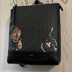 Fossil Black and Brown Floral Backpack